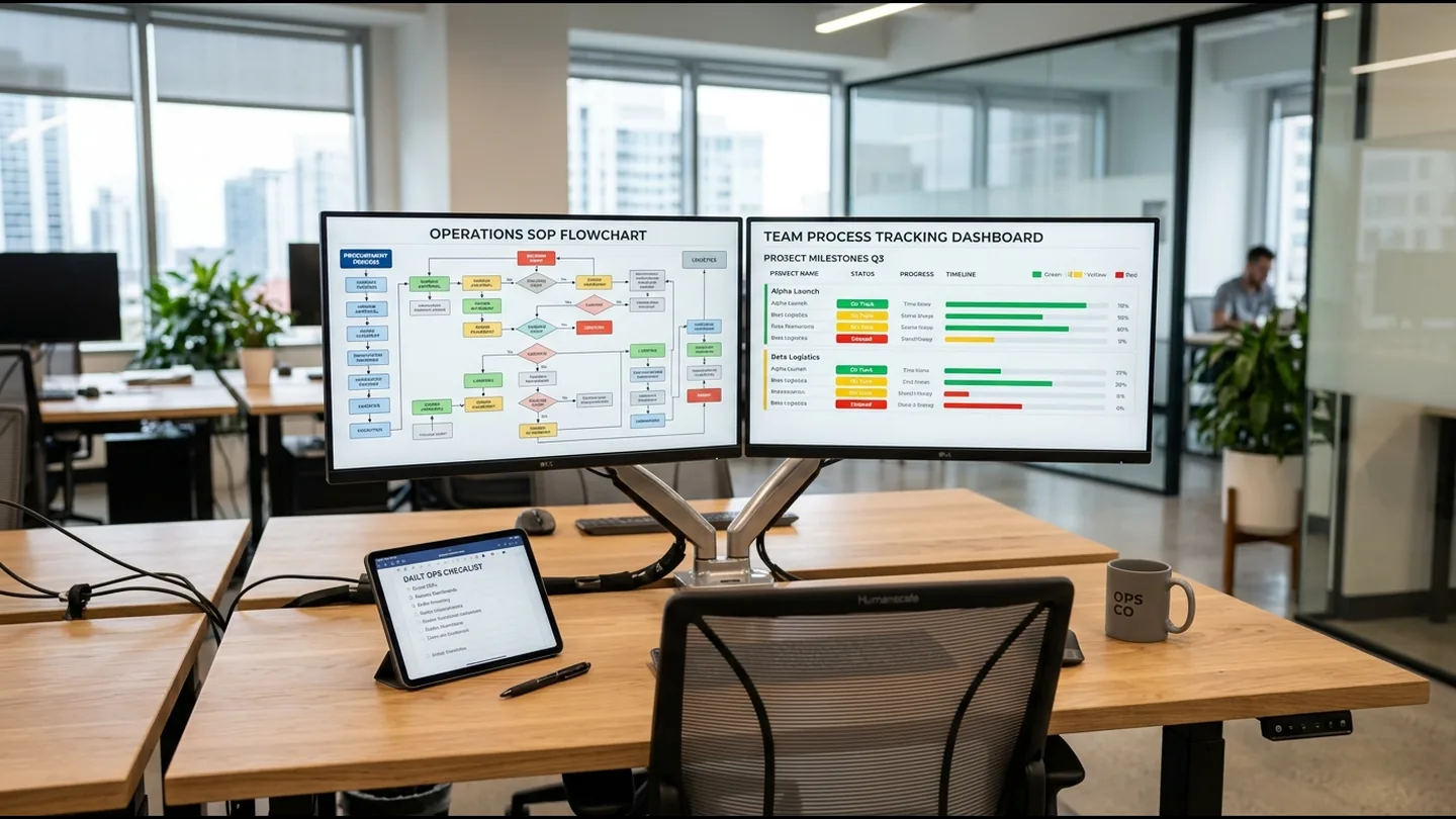 Operations coordinator structuring business SOPs, operational process checklists, and cross-functional team workflows.