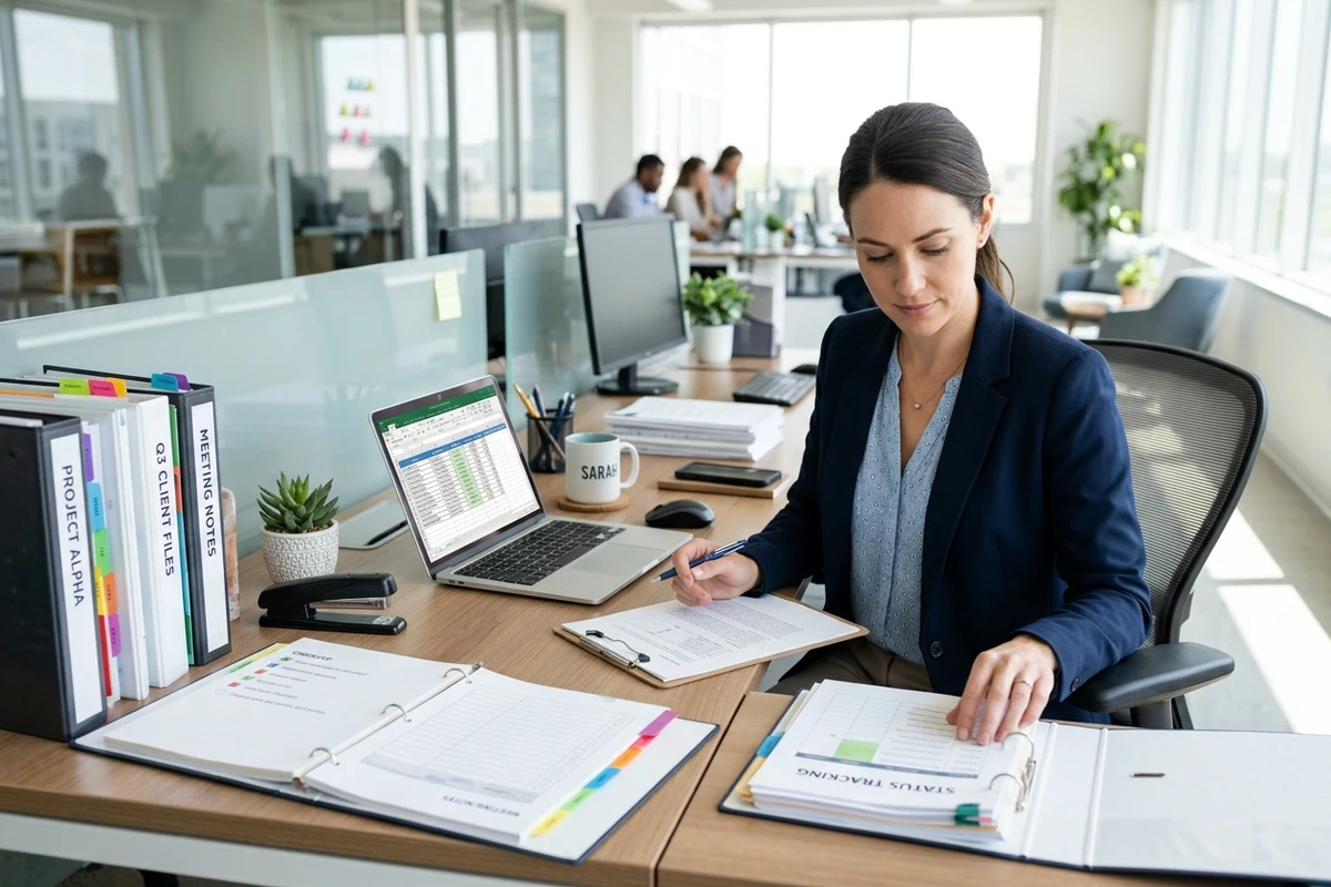 Administrative support professional organizing business documents, schedules and recurring workflow tasks.